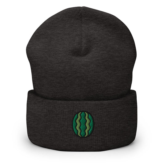 Whole Watermelon Embroidered Beanie, Handmade Cuffed Knit Unisex Slouchy Adult Winter Hat Cap Gift