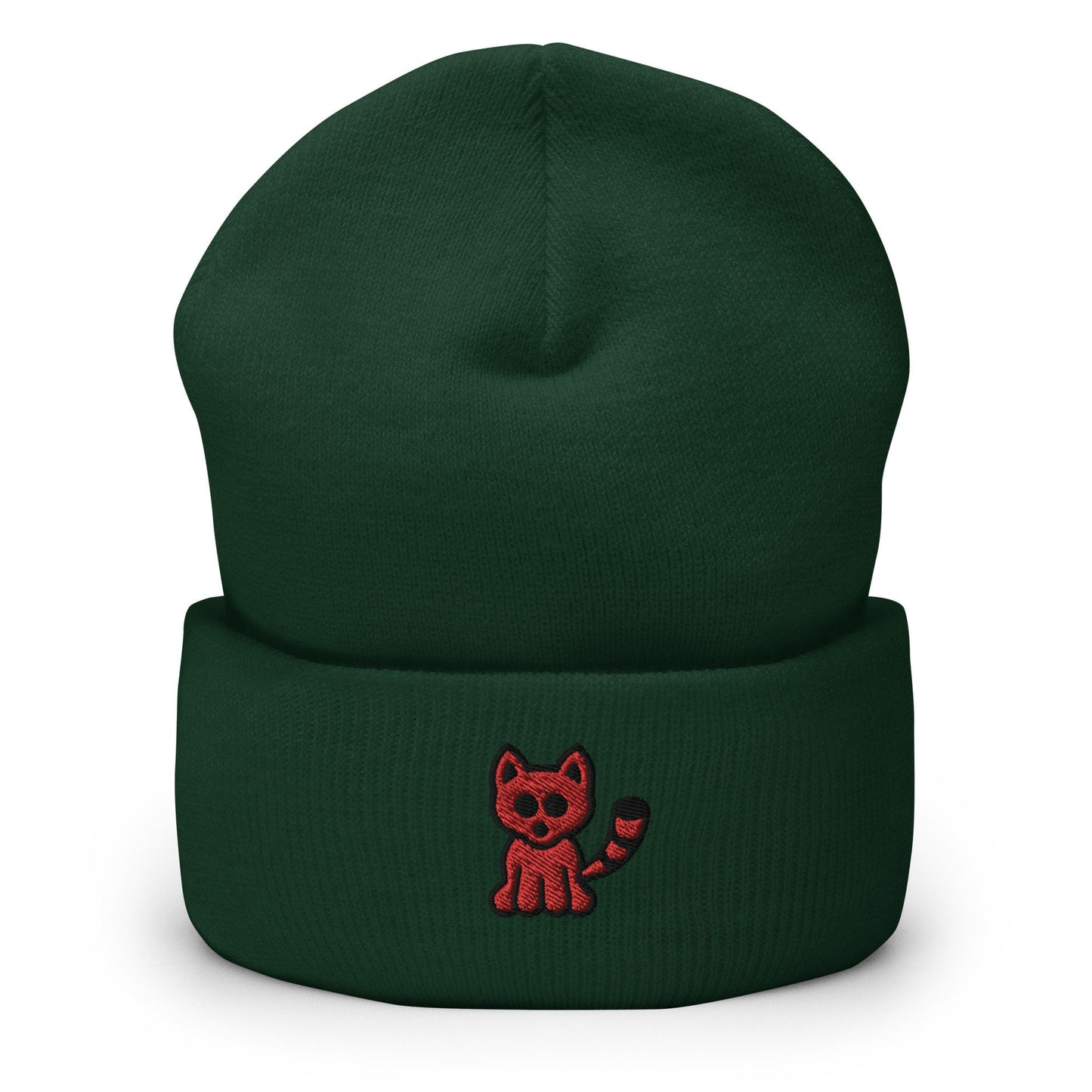 Red Panda Embroidered Beanie, Handmade Cuffed Knit Unisex Slouchy Adult Winter Hat Cap Gift