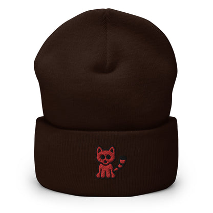 Red Panda Embroidered Beanie, Handmade Cuffed Knit Unisex Slouchy Adult Winter Hat Cap Gift