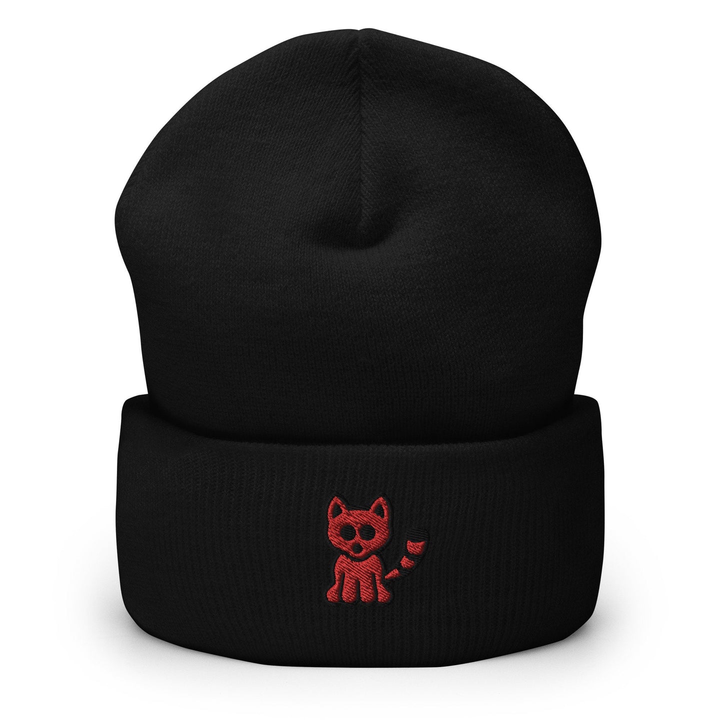 Red Panda Embroidered Beanie, Handmade Cuffed Knit Unisex Slouchy Adult Winter Hat Cap Gift