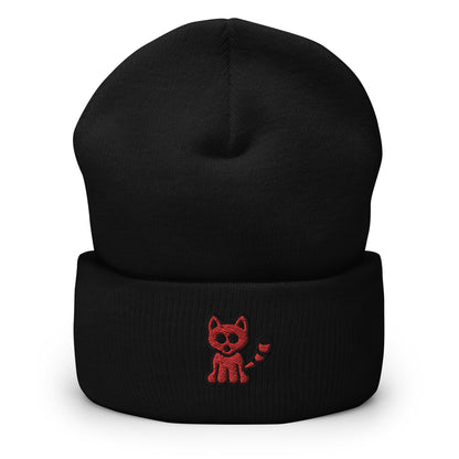 Red Panda Embroidered Beanie, Handmade Cuffed Knit Unisex Slouchy Adult Winter Hat Cap Gift