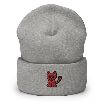 Red Panda Embroidered Beanie, Handmade Cuffed Knit Unisex Slouchy Adult Winter Hat Cap Gift