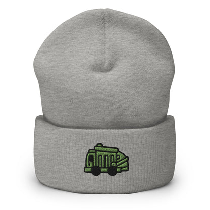 Garbage Truck Embroidered Beanie, Handmade Cuffed Knit Unisex Slouchy Adult Winter Hat Cap Gift