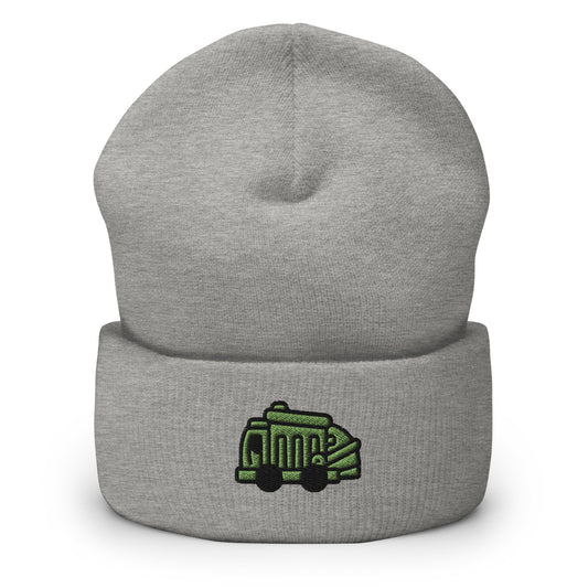 Garbage Truck Embroidered Beanie, Handmade Cuffed Knit Unisex Slouchy Adult Winter Hat Cap Gift