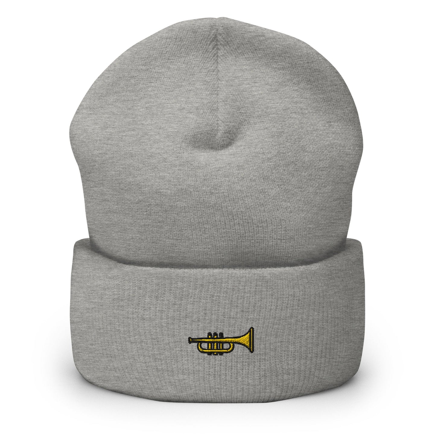 Trumpet Embroidered Beanie, Handmade Cuffed Knit Unisex Slouchy Adult Winter Hat Cap Gift