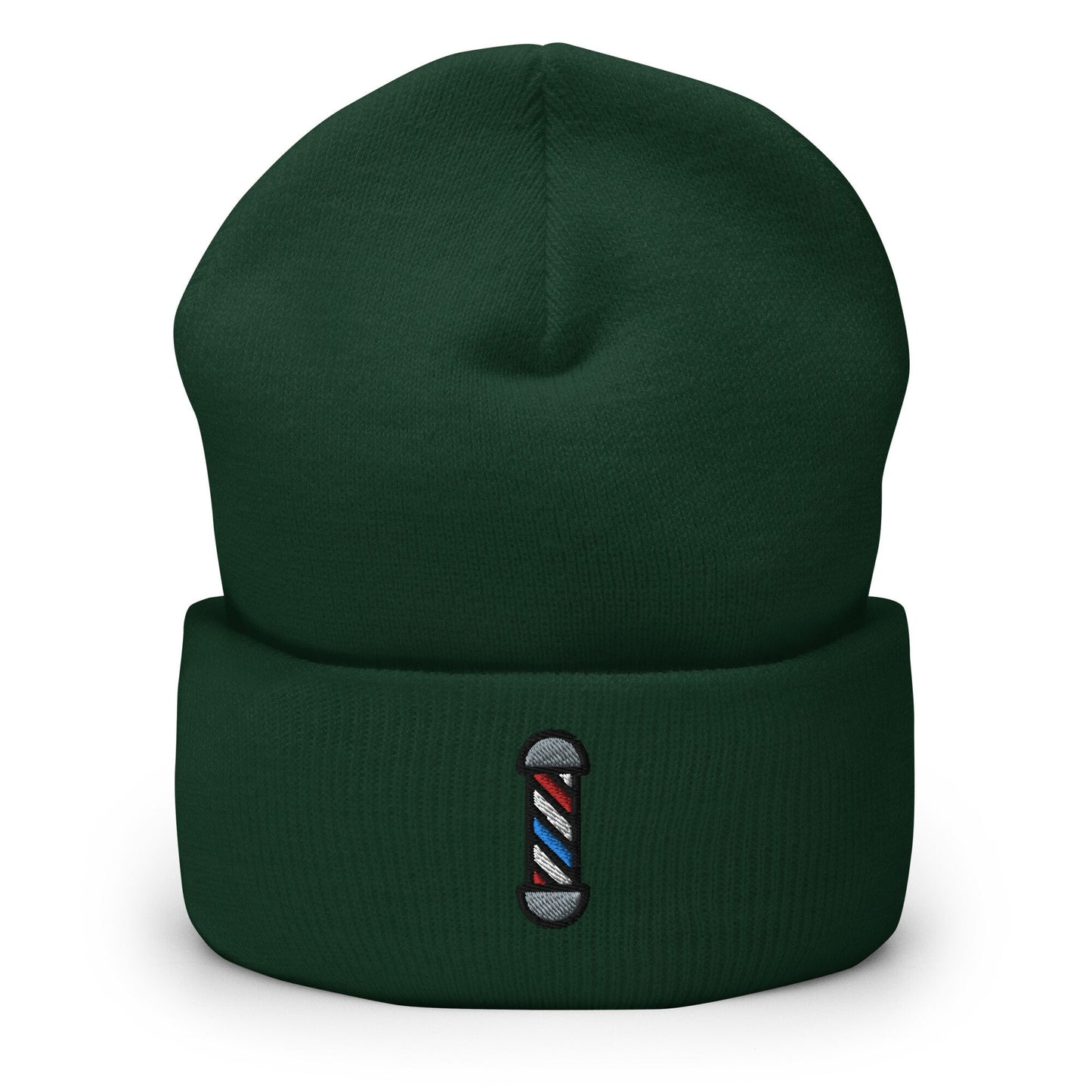 Men's Hair Stylist, Barbers Pole Embroidered Beanie, Handmade Cuffed Knit Unisex Slouchy Adult Winter Hat Cap Gift