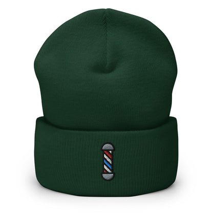 Men's Hair Stylist, Barbers Pole Embroidered Beanie, Handmade Cuffed Knit Unisex Slouchy Adult Winter Hat Cap Gift