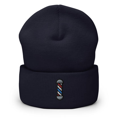 Men's Hair Stylist, Barbers Pole Embroidered Beanie, Handmade Cuffed Knit Unisex Slouchy Adult Winter Hat Cap Gift
