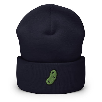 Dill Pickle Embroidered Beanie, Handmade Cuffed Knit Unisex Slouchy Adult Winter Hat Cap Gift