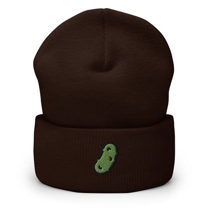 Dill Pickle Embroidered Beanie, Handmade Cuffed Knit Unisex Slouchy Adult Winter Hat Cap Gift