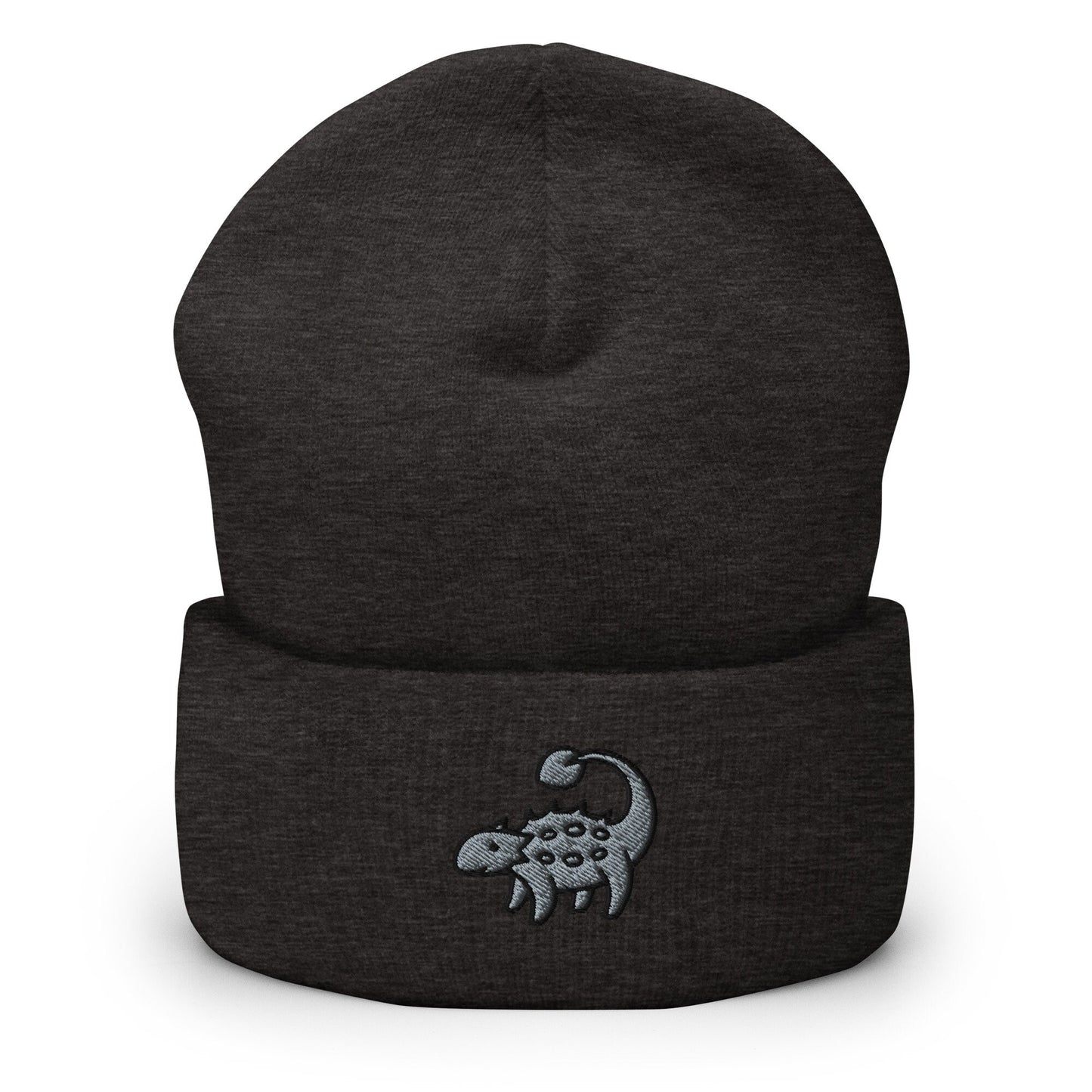 Ankylosaurus Dinosaur Embroidered Beanie, Handmade Cuffed Knit Unisex Slouchy Adult Winter Hat Cap Gift