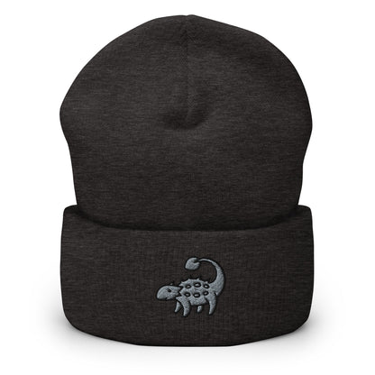 Ankylosaurus Dinosaur Embroidered Beanie, Handmade Cuffed Knit Unisex Slouchy Adult Winter Hat Cap Gift