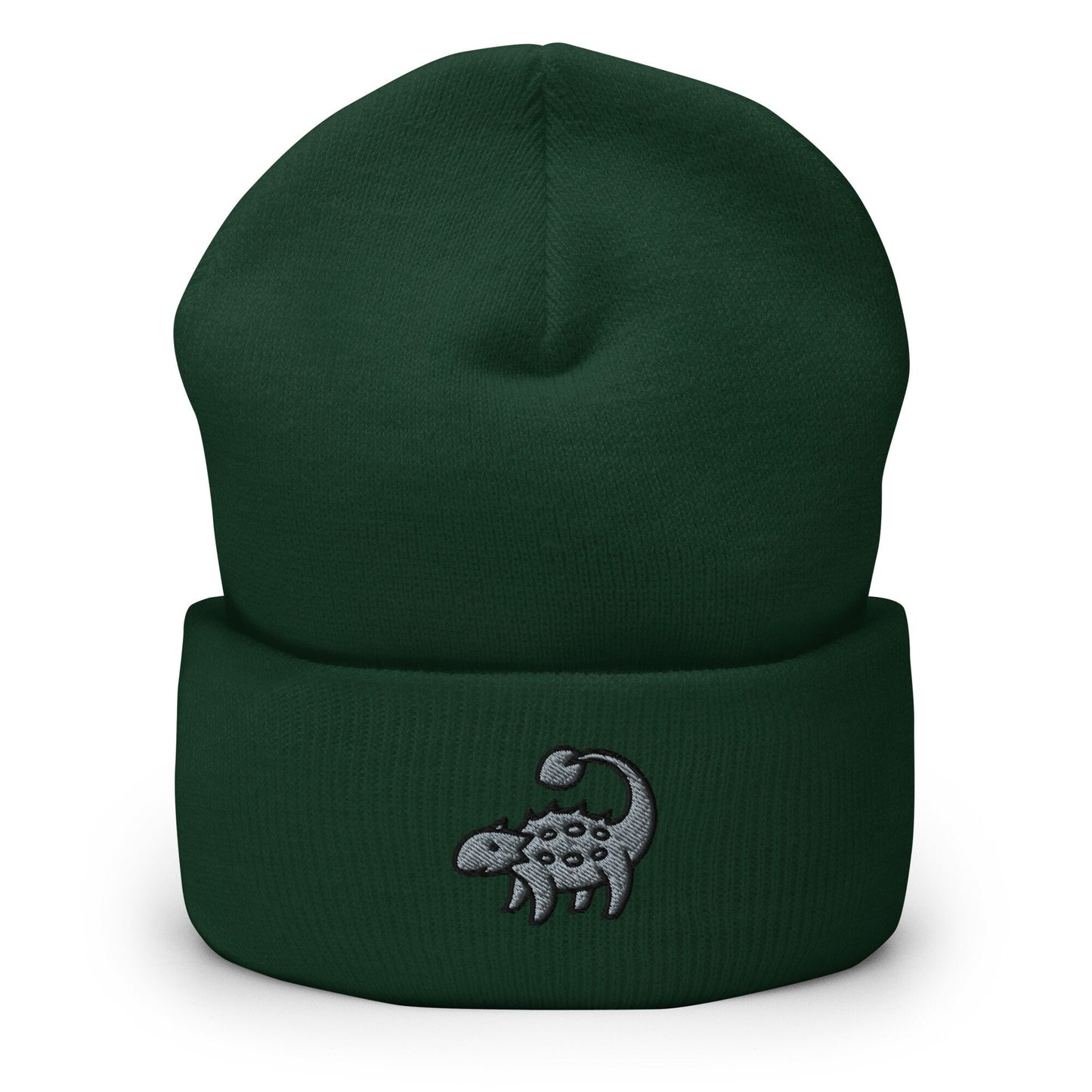 Ankylosaurus Dinosaur Embroidered Beanie, Handmade Cuffed Knit Unisex Slouchy Adult Winter Hat Cap Gift