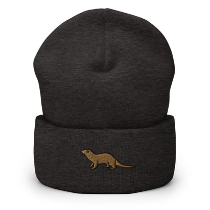 Weasel, Sea Otter Embroidered Beanie, Handmade Cuffed Knit Unisex Slouchy Adult Winter Hat Cap Gift