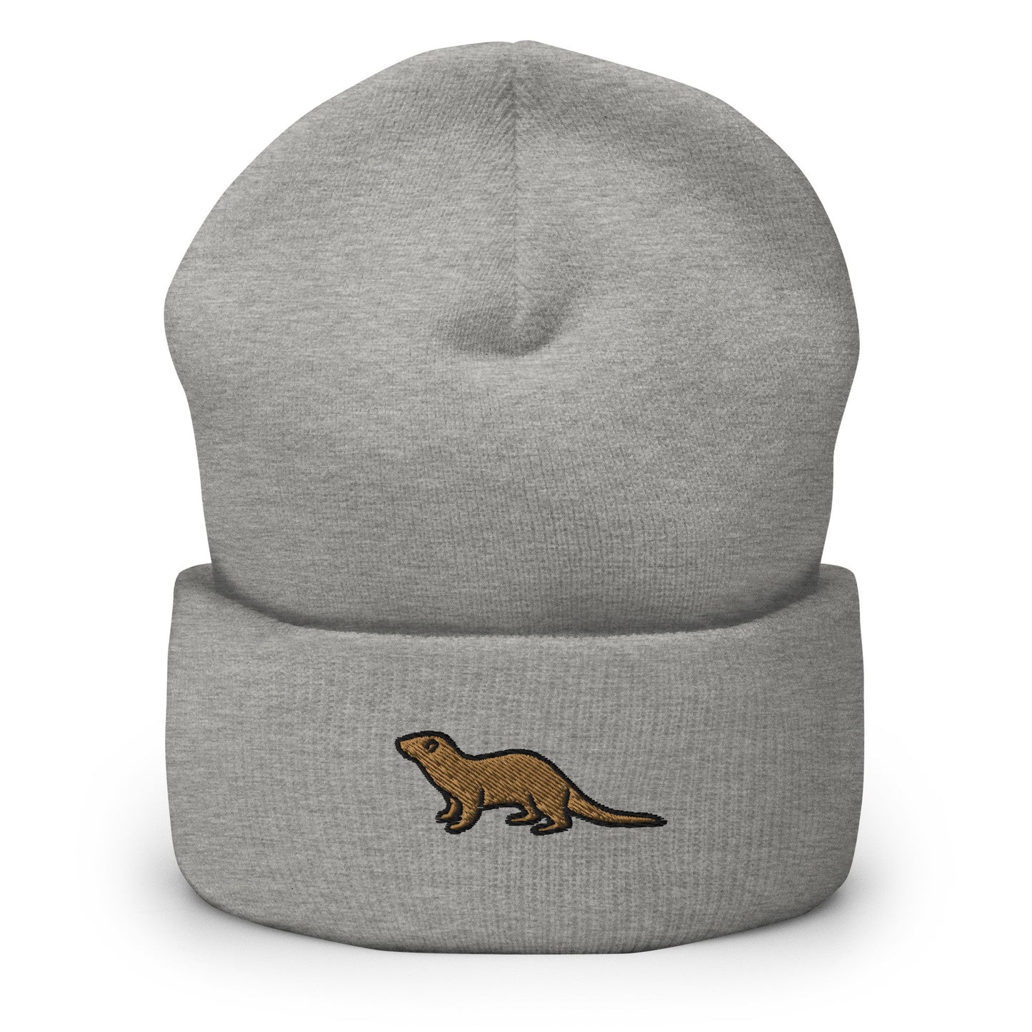 Weasel, Sea Otter Embroidered Beanie, Handmade Cuffed Knit Unisex Slouchy Adult Winter Hat Cap Gift