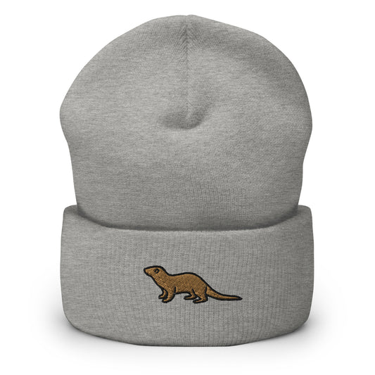 Weasel, Sea Otter Embroidered Beanie, Handmade Cuffed Knit Unisex Slouchy Adult Winter Hat Cap Gift