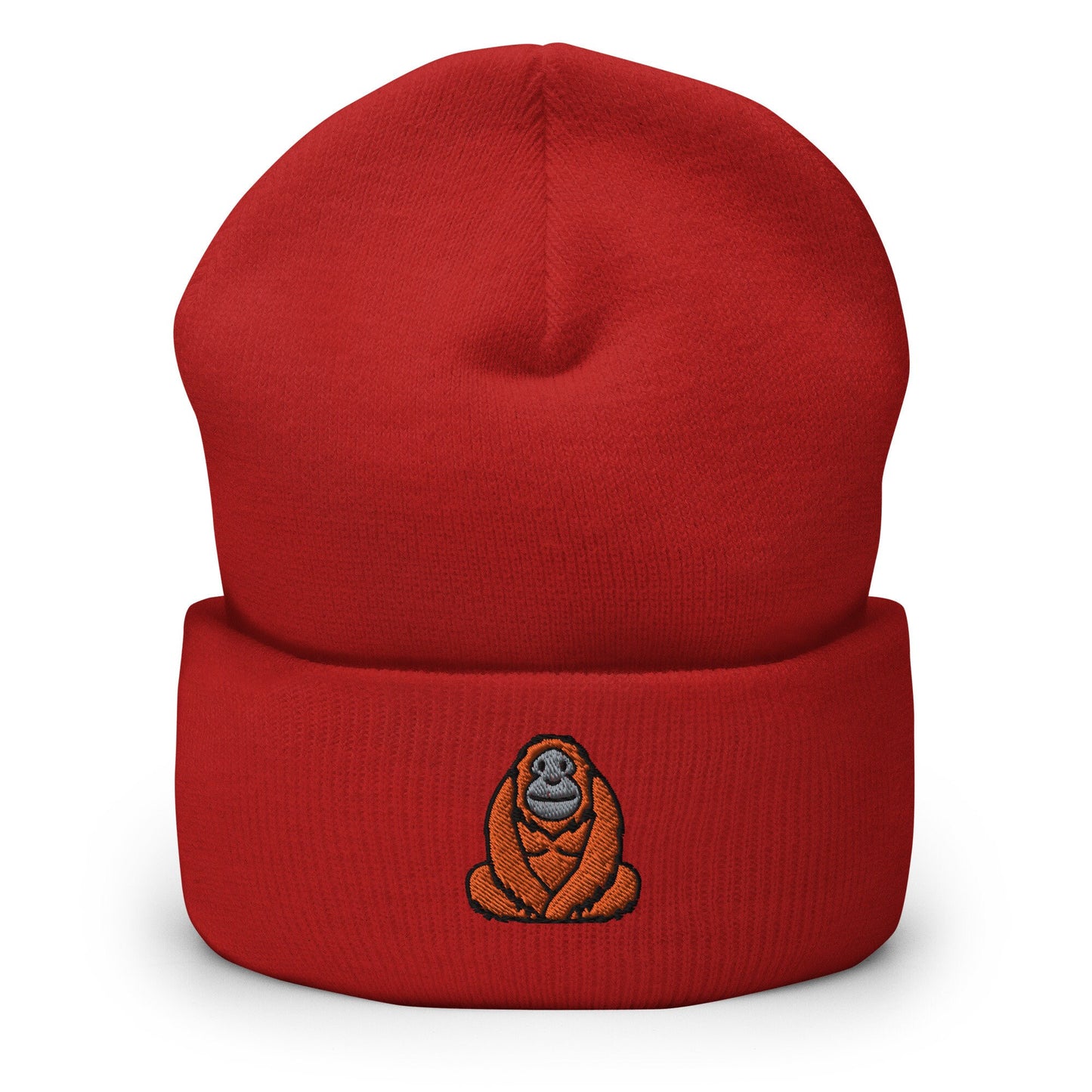 Orangutan Great Ape Great Ape Embroidered Beanie, Handmade Cuffed Knit Unisex Slouchy Adult Winter Hat Cap Gift