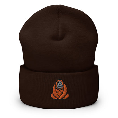 Orangutan Great Ape Great Ape Embroidered Beanie, Handmade Cuffed Knit Unisex Slouchy Adult Winter Hat Cap Gift