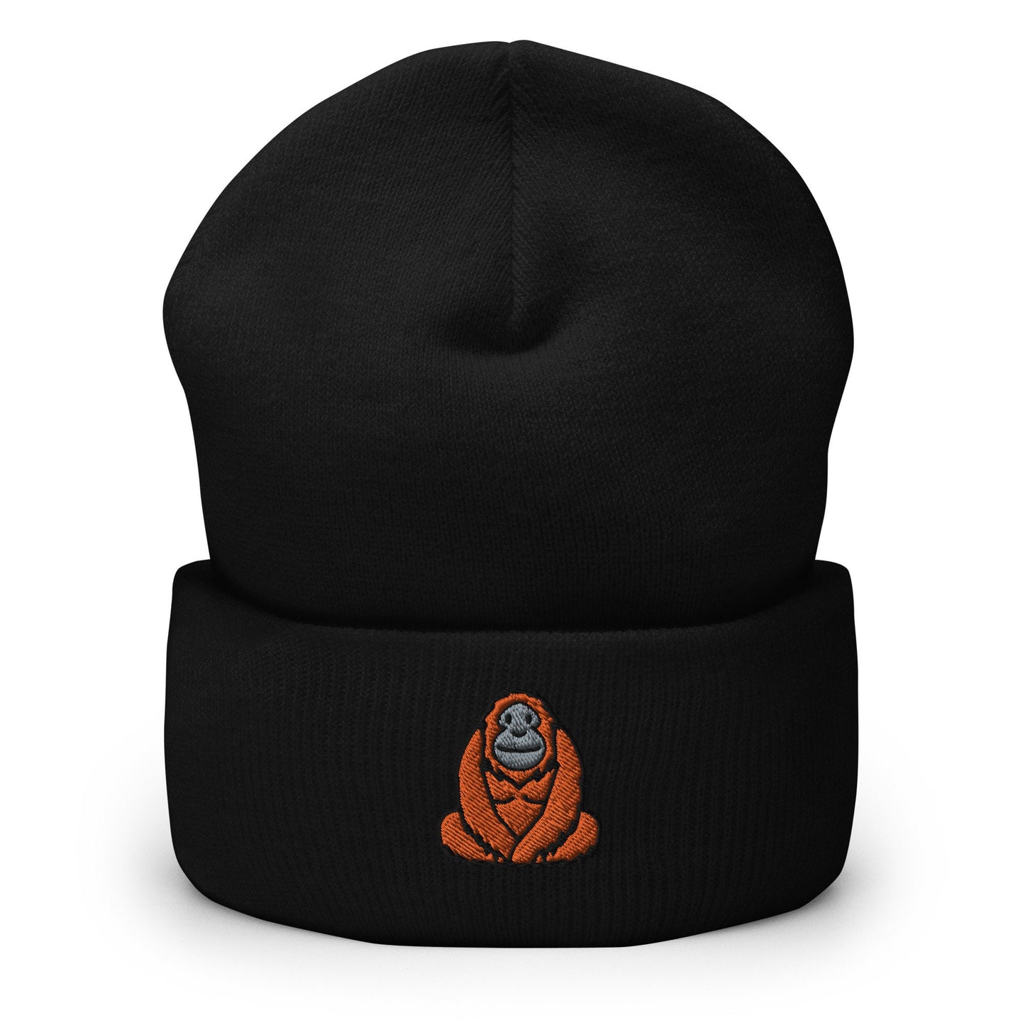 Orangutan Great Ape Great Ape Embroidered Beanie, Handmade Cuffed Knit Unisex Slouchy Adult Winter Hat Cap Gift