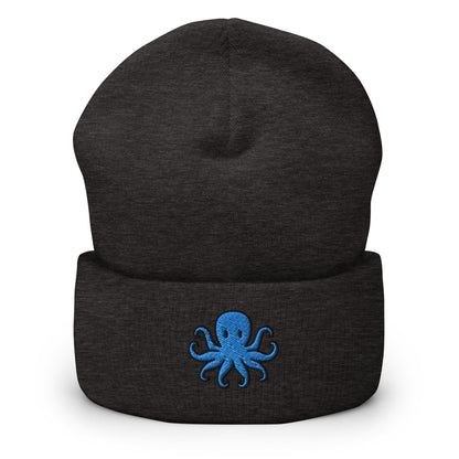 Octopus Gift, Octopus Lover Embroidered Beanie, Handmade Cuffed Knit Unisex Slouchy Adult Winter Hat Cap Gift