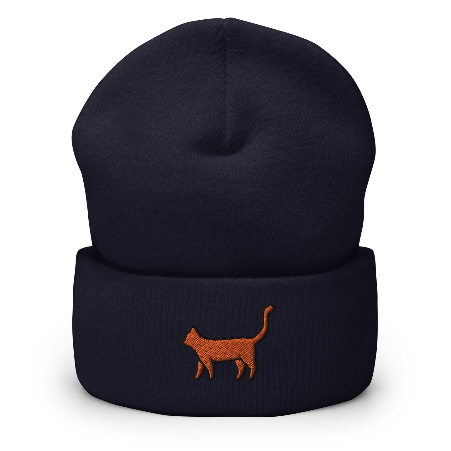 Orange Tabby Cat Lover Gift, Orange Cat Kitty Kitten Embroidered Beanie, Handmade Cuffed Knit Unisex Slouchy Adult Winter Hat Cap Gift