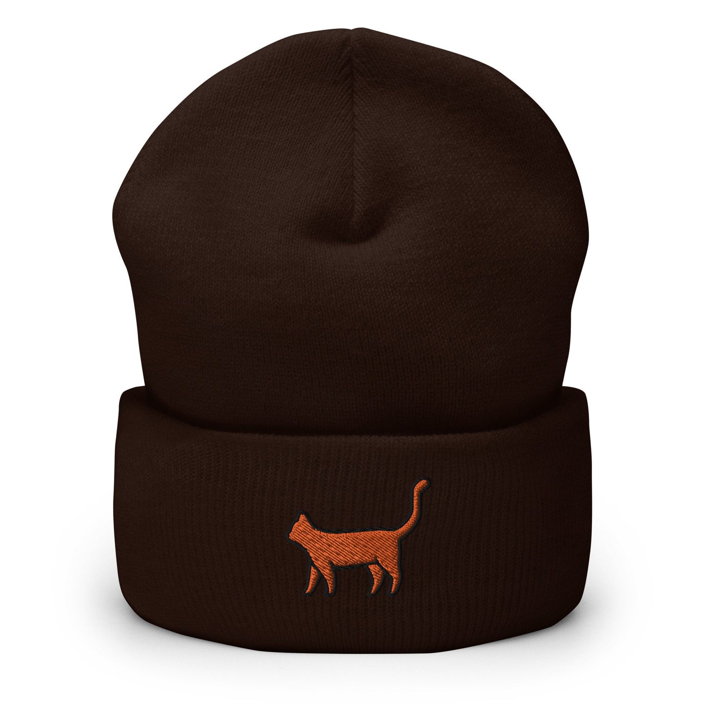 Orange Tabby Cat Lover Gift, Orange Cat Kitty Kitten Embroidered Beanie, Handmade Cuffed Knit Unisex Slouchy Adult Winter Hat Cap Gift
