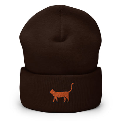 Orange Tabby Cat Lover Gift, Orange Cat Kitty Kitten Embroidered Beanie, Handmade Cuffed Knit Unisex Slouchy Adult Winter Hat Cap Gift