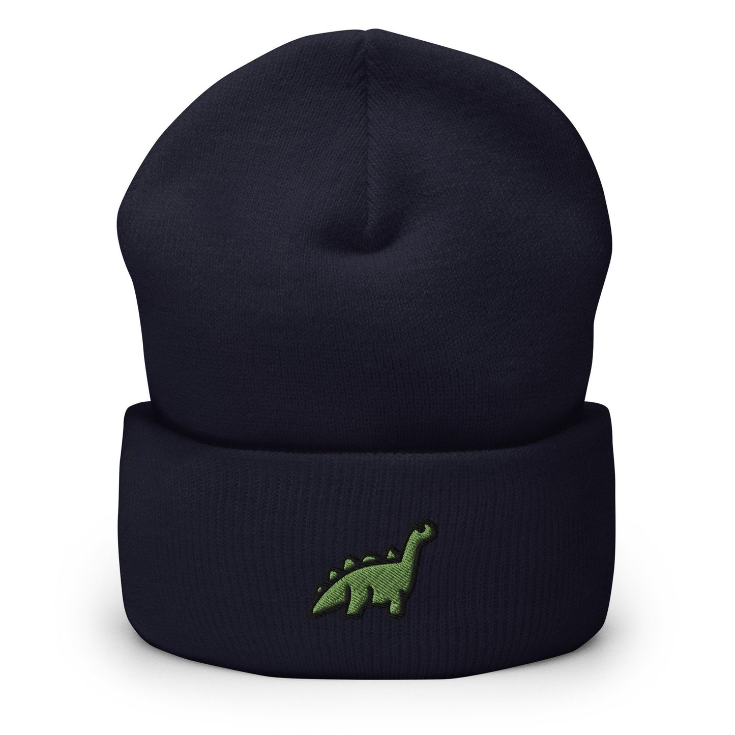 Dinosaur Embroidered Beanie, Handmade Cuffed Knit Unisex Slouchy Adult Winter Hat Cap Gift