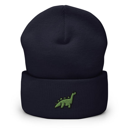 Dinosaur Embroidered Beanie, Handmade Cuffed Knit Unisex Slouchy Adult Winter Hat Cap Gift