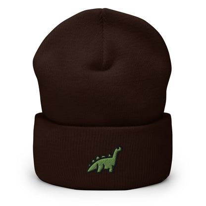 Dinosaur Embroidered Beanie, Handmade Cuffed Knit Unisex Slouchy Adult Winter Hat Cap Gift