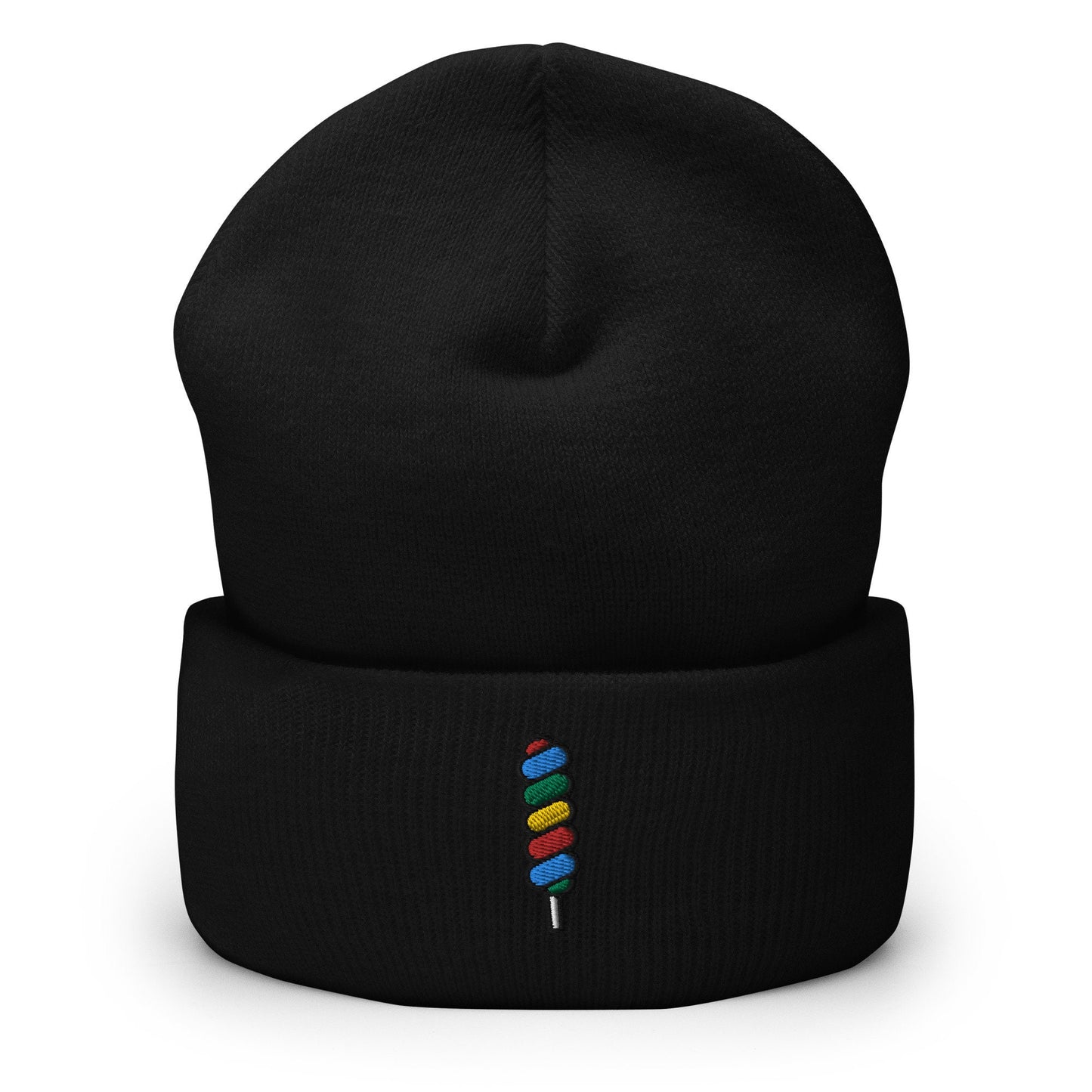 Rainbow Twisty Swirl Lollipop Candy Embroidered Beanie, Handmade Cuffed Knit Unisex Slouchy Adult Winter Hat Cap Gift