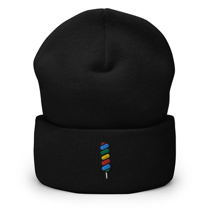 Rainbow Twisty Swirl Lollipop Candy Embroidered Beanie, Handmade Cuffed Knit Unisex Slouchy Adult Winter Hat Cap Gift