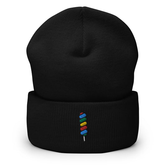 Rainbow Twisty Swirl Lollipop Candy Embroidered Beanie, Handmade Cuffed Knit Unisex Slouchy Adult Winter Hat Cap Gift