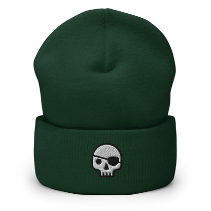 Pirate Skull Embroidered Beanie, Handmade Cuffed Knit Unisex Slouchy Adult Winter Hat Cap Gift