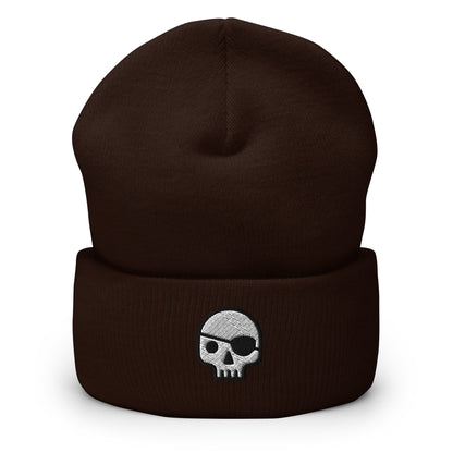 Pirate Skull Embroidered Beanie, Handmade Cuffed Knit Unisex Slouchy Adult Winter Hat Cap Gift