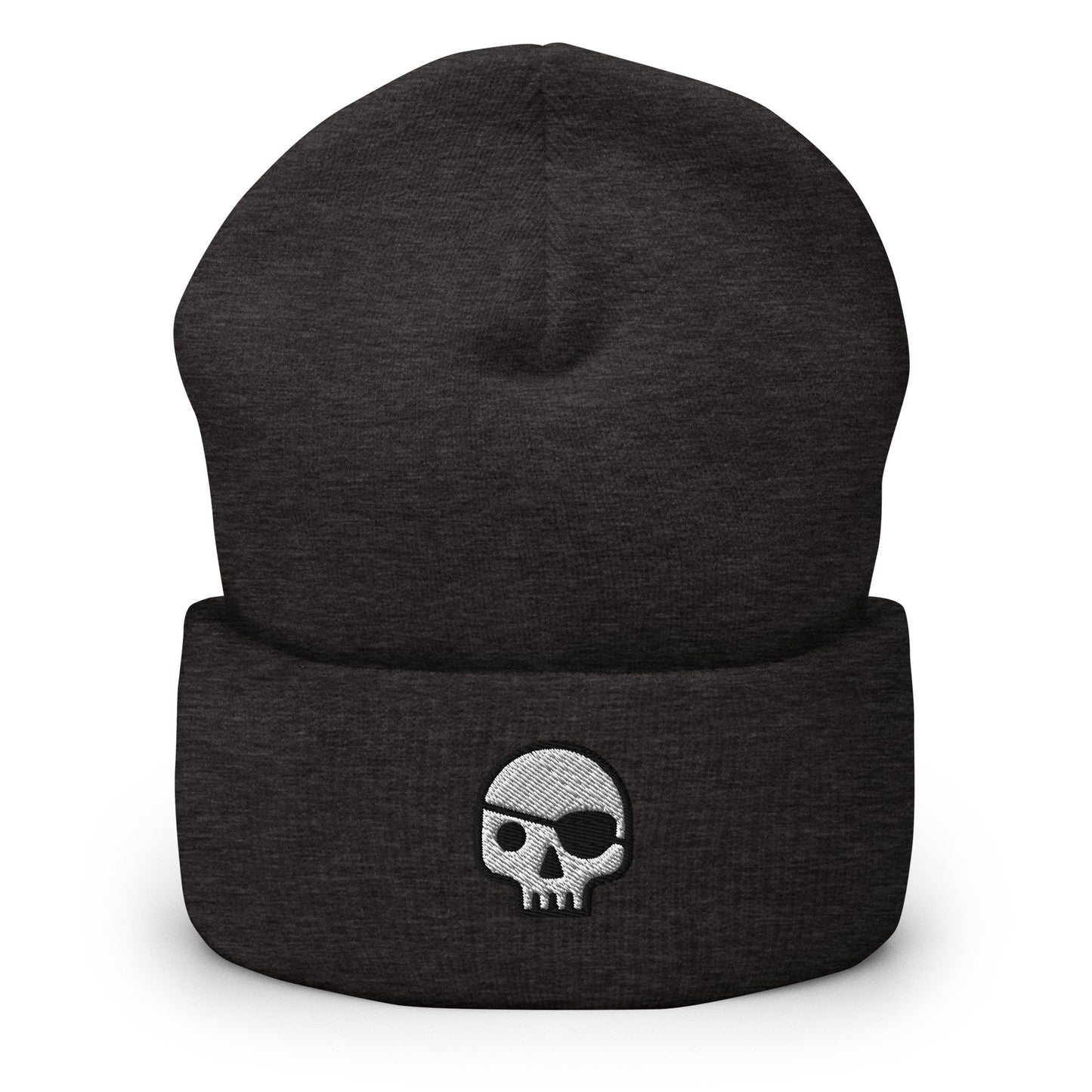 Pirate Skull Embroidered Beanie, Handmade Cuffed Knit Unisex Slouchy Adult Winter Hat Cap Gift