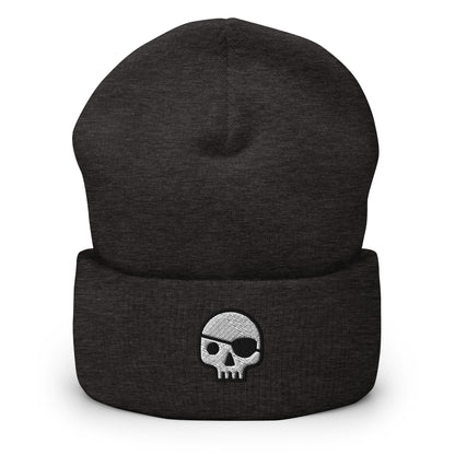 Pirate Skull Embroidered Beanie, Handmade Cuffed Knit Unisex Slouchy Adult Winter Hat Cap Gift