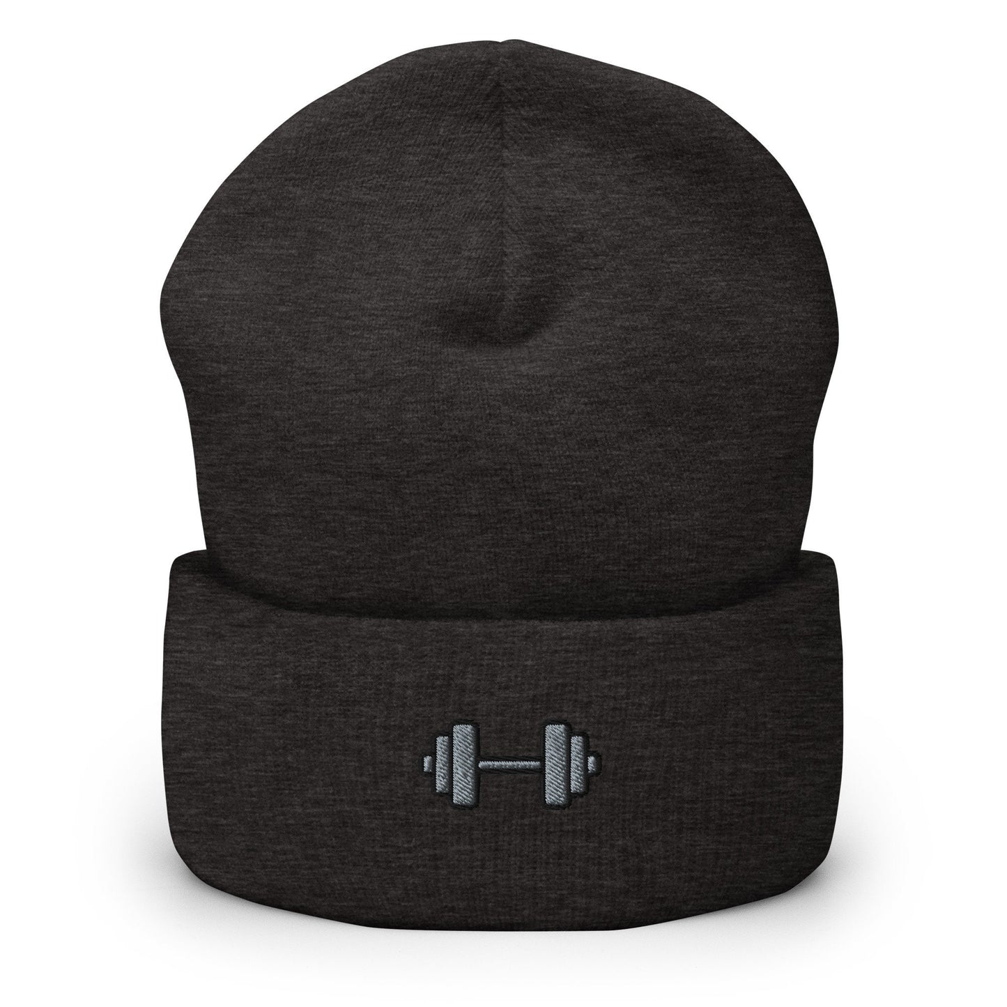 Dumbbell Weightlifting Body Building Embroidered Beanie, Handmade Cuffed Knit Unisex Slouchy Adult Winter Hat Cap Gift