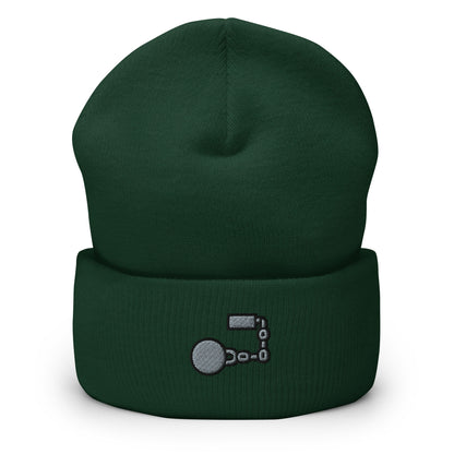 Jail Prison Ball and Chain Embroidered Beanie, Handmade Cuffed Knit Unisex Slouchy Adult Winter Hat Cap Gift