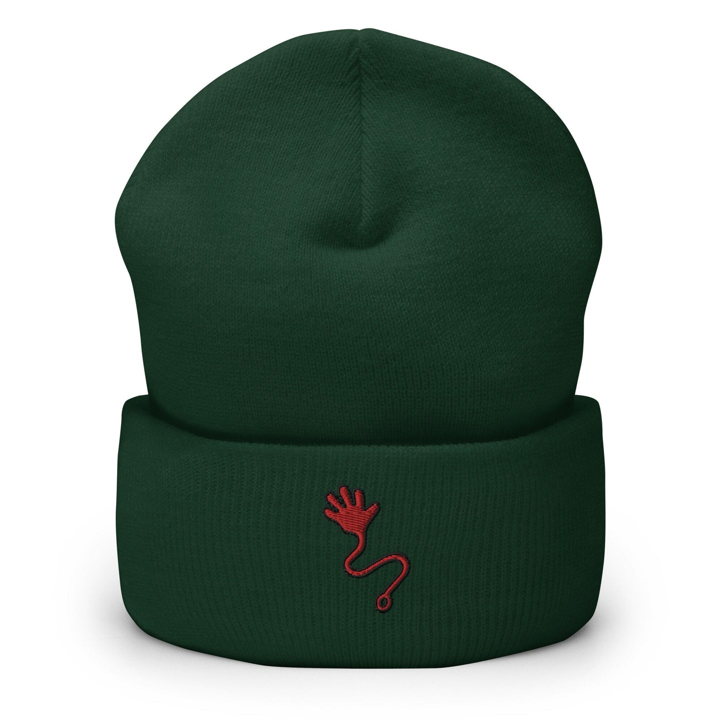 Retro Sticky Hand Toy Embroidered Beanie, Handmade Cuffed Knit Unisex Slouchy Adult Winter Hat Cap Gift