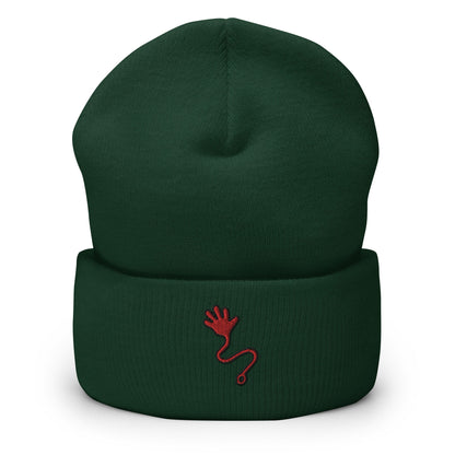 Retro Sticky Hand Toy Embroidered Beanie, Handmade Cuffed Knit Unisex Slouchy Adult Winter Hat Cap Gift