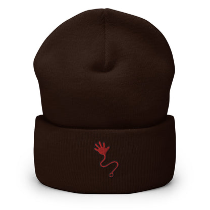 Retro Sticky Hand Toy Embroidered Beanie, Handmade Cuffed Knit Unisex Slouchy Adult Winter Hat Cap Gift