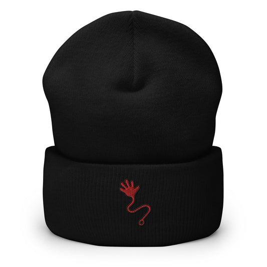 Retro Sticky Hand Toy Embroidered Beanie, Handmade Cuffed Knit Unisex Slouchy Adult Winter Hat Cap Gift