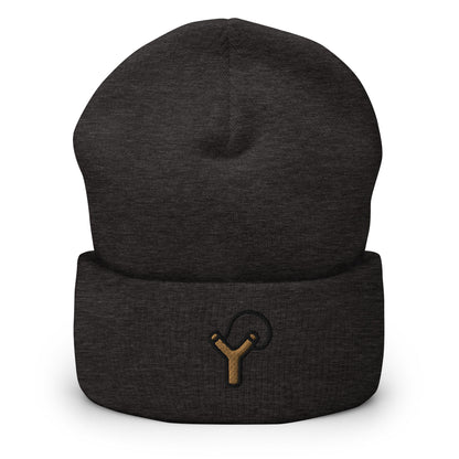 Slingshot Embroidered Beanie, Handmade Cuffed Knit Unisex Slouchy Adult Winter Hat Cap Gift