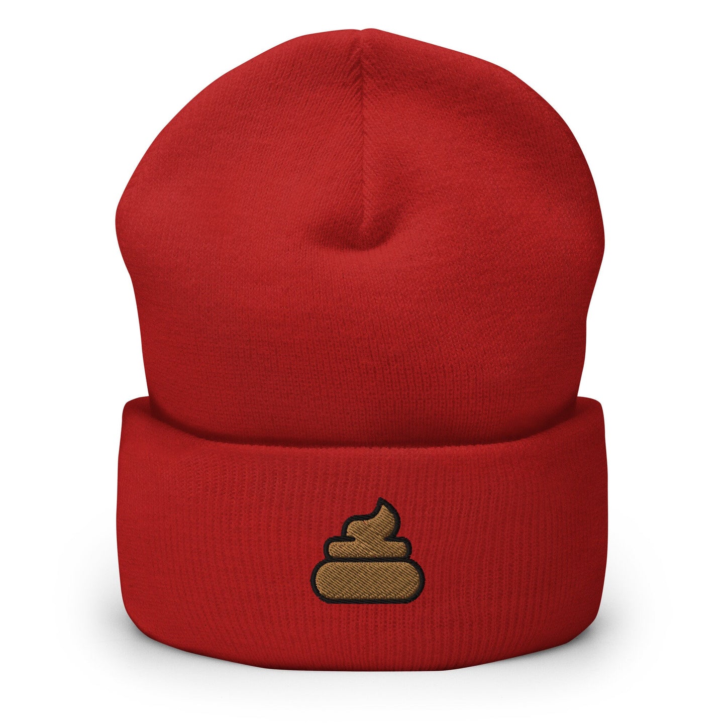 Poop Emoji Embroidered Beanie, Handmade Cuffed Knit Unisex Slouchy Adult Winter Hat Cap Gift