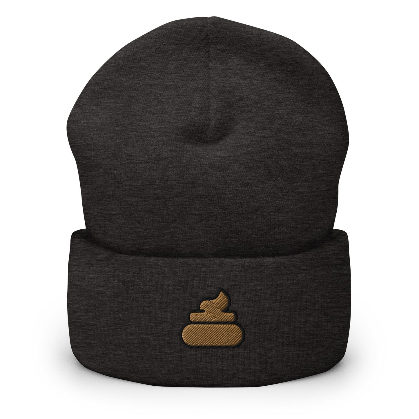 Poop Emoji Embroidered Beanie, Handmade Cuffed Knit Unisex Slouchy Adult Winter Hat Cap Gift