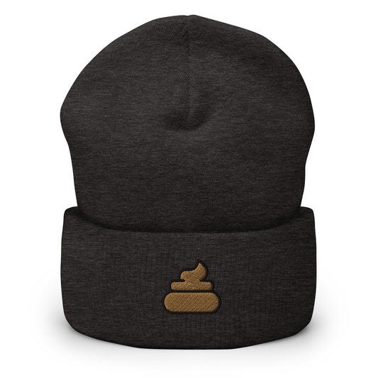 Poop Emoji Embroidered Beanie, Handmade Cuffed Knit Unisex Slouchy Adult Winter Hat Cap Gift