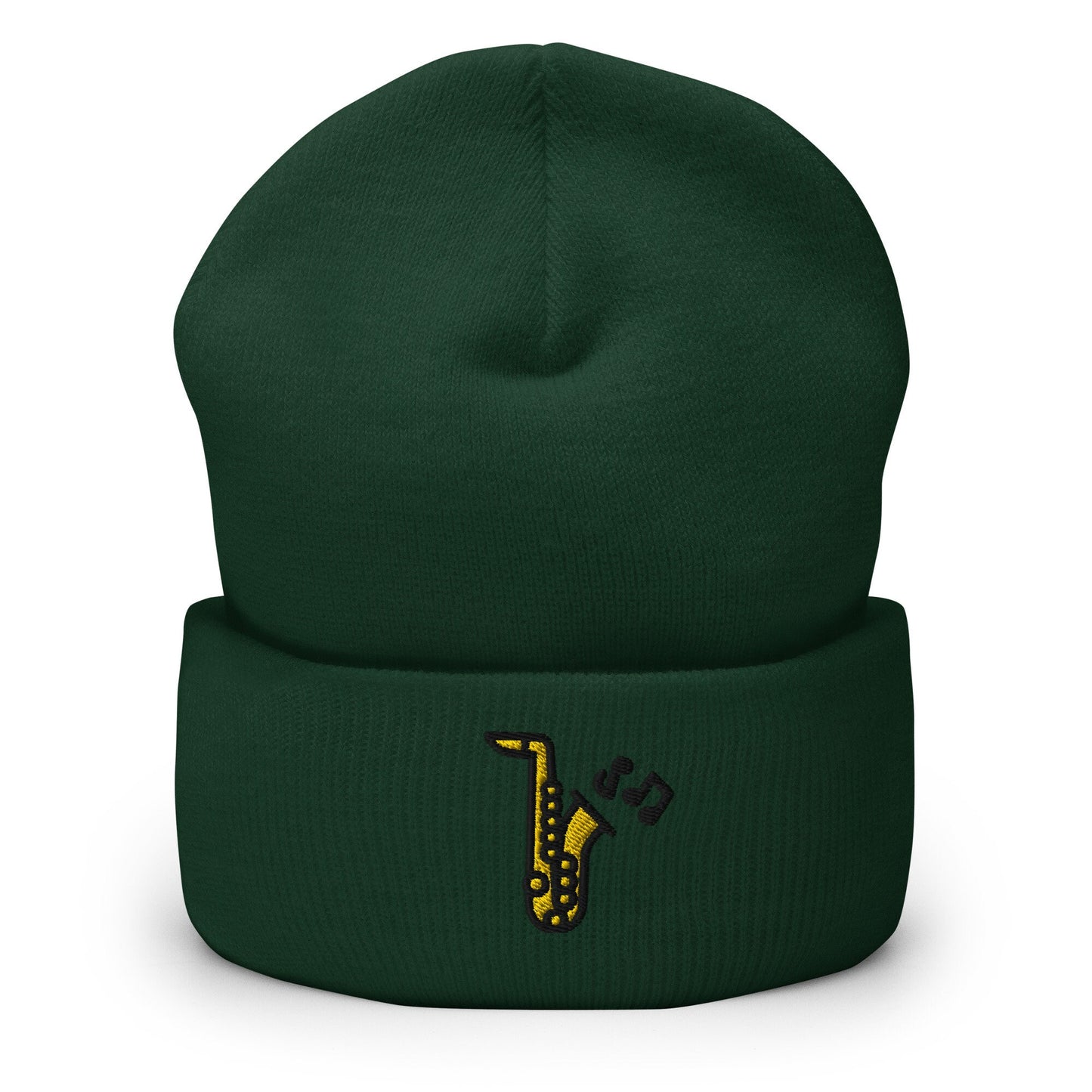 Jazz Saxophone Embroidered Beanie, Handmade Cuffed Knit Unisex Slouchy Adult Winter Hat Cap Gift