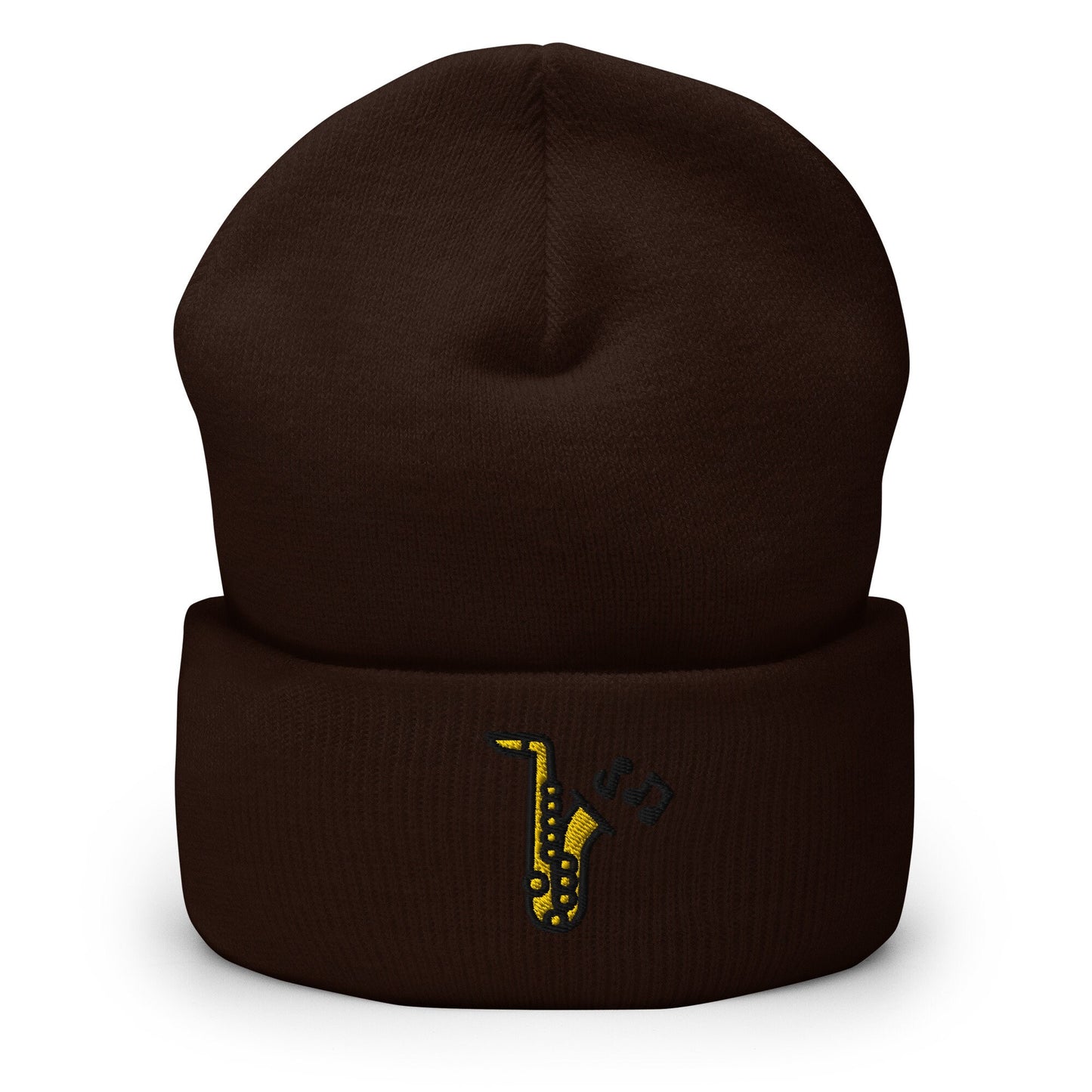 Jazz Saxophone Embroidered Beanie, Handmade Cuffed Knit Unisex Slouchy Adult Winter Hat Cap Gift