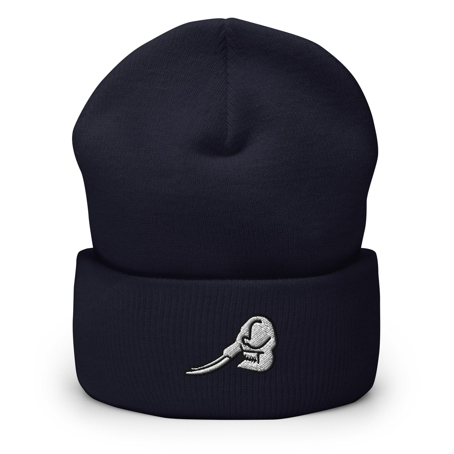 Mastadon Skull Fossil Embroidered Beanie, Handmade Cuffed Knit Unisex Slouchy Adult Winter Hat Cap Gift